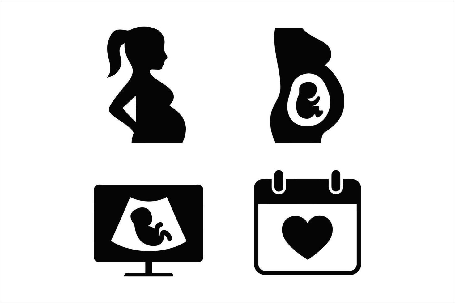 Pregnancy Icons A set of black and white graphics representing pregnancy and related concepts vector