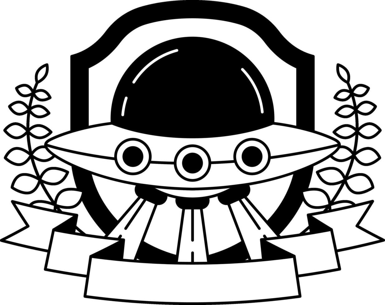 black and white logotype of A shield with a spaceship on it vector