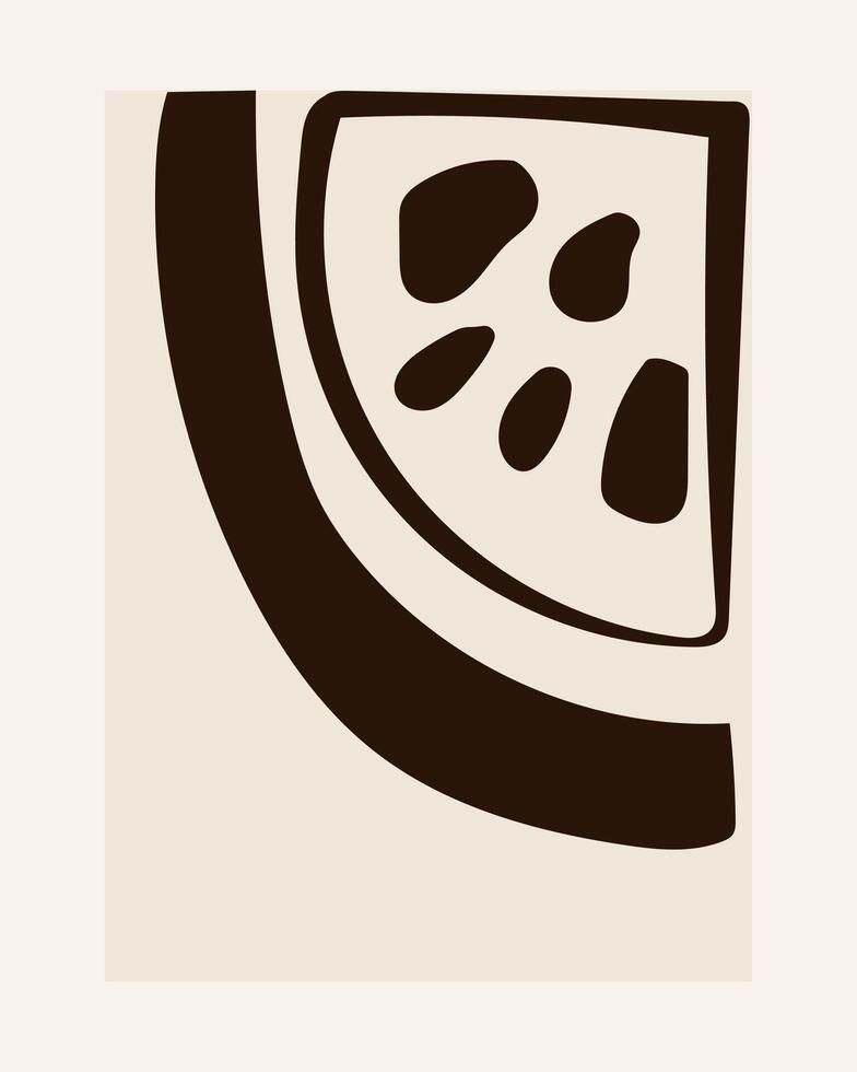Abstract Contemporary Modern Melon Art Canvas. Minimalist Moody Watermelon Fruit Contour Drawing. Monochrome Poster Surface. Card Print Pattern. Banner Background Dark Color Abstract Contour Texture vector