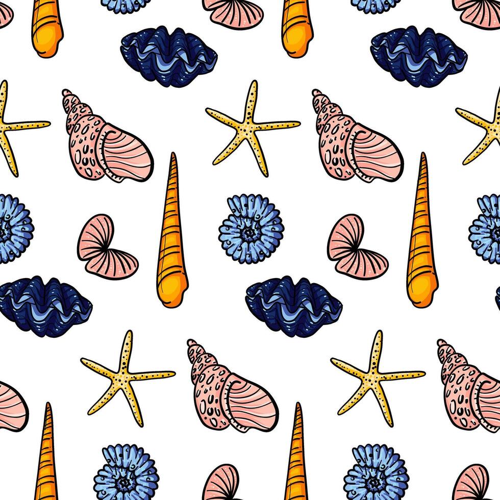 Colorful seashell and starfish pattern design vector