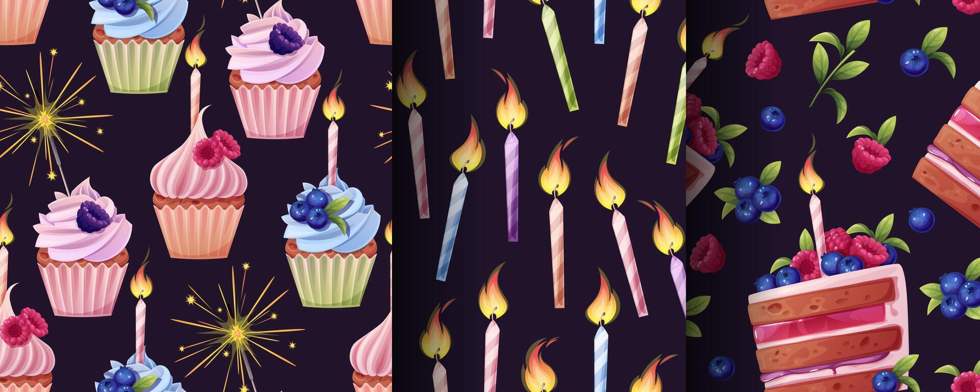 Cupcakes and candles festive pattern vector