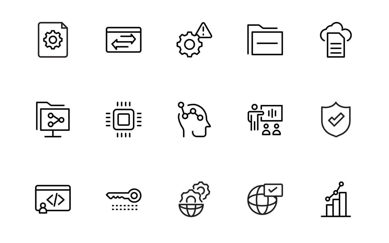Programming coding icons. Software development icons. Code, api, programmer, developer, information technology, coder simple minimal thin line icon illustration. vector