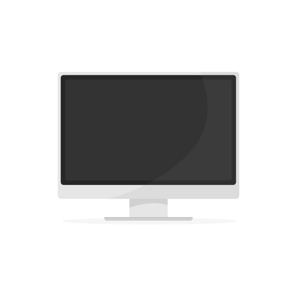 Modern flat icon with computer on white background for concept design. Open display. Realistic illustration. vector