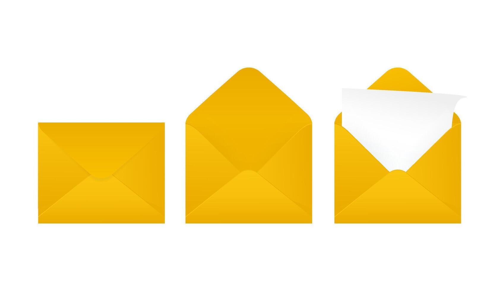 Flat business card with yellow envelope closed on white background for paper design. Blank business card. White background, isolated. vector