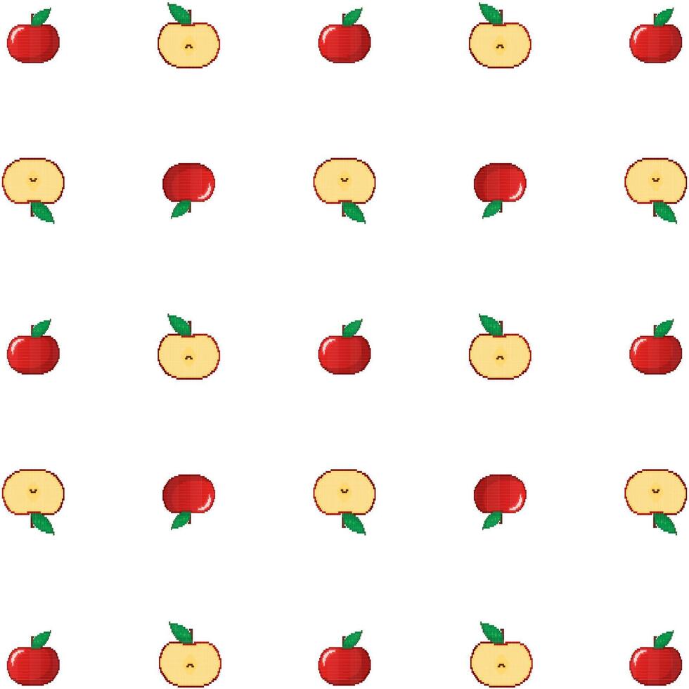 Classic abstract illustration with red pixel and bitten apple for pattern design. Pixel illustration. Abstract background vector