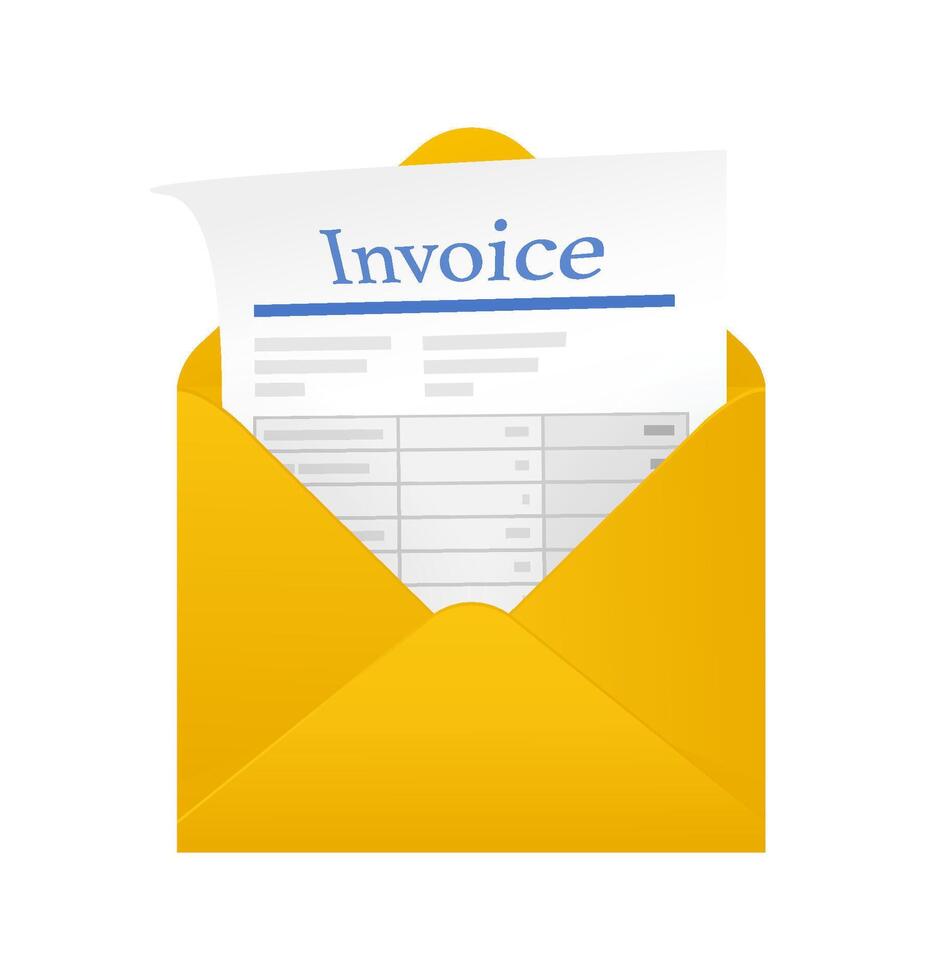 Flat icon with yellow invoice with envelope for financial report design. Isolated flat illustration. vector