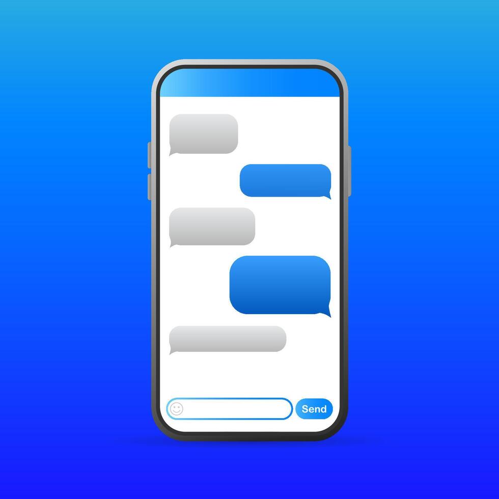 Smartphone with blue Message bubbles icons for chat. message bubbles design template. vector
