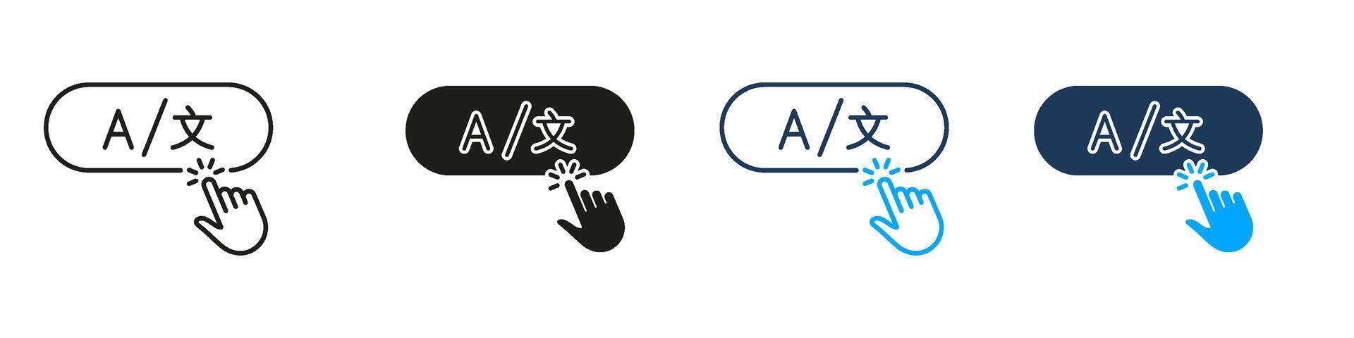 Language Switch Button Line And Solid Icon Set. Multilingual Interface, Translation, And Language Selection Symbol Collection. User Interaction And Accessibility. Isolated Illustration vector