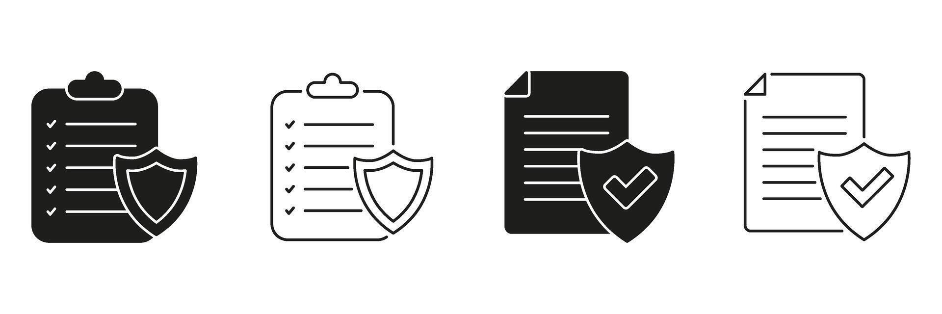Clipboard And Document With Shield Line And Solid Icon Set. Security, Privacy, And Data Protection Symbol Collection. Compliance And Safety Assurance. Isolated Illustration vector