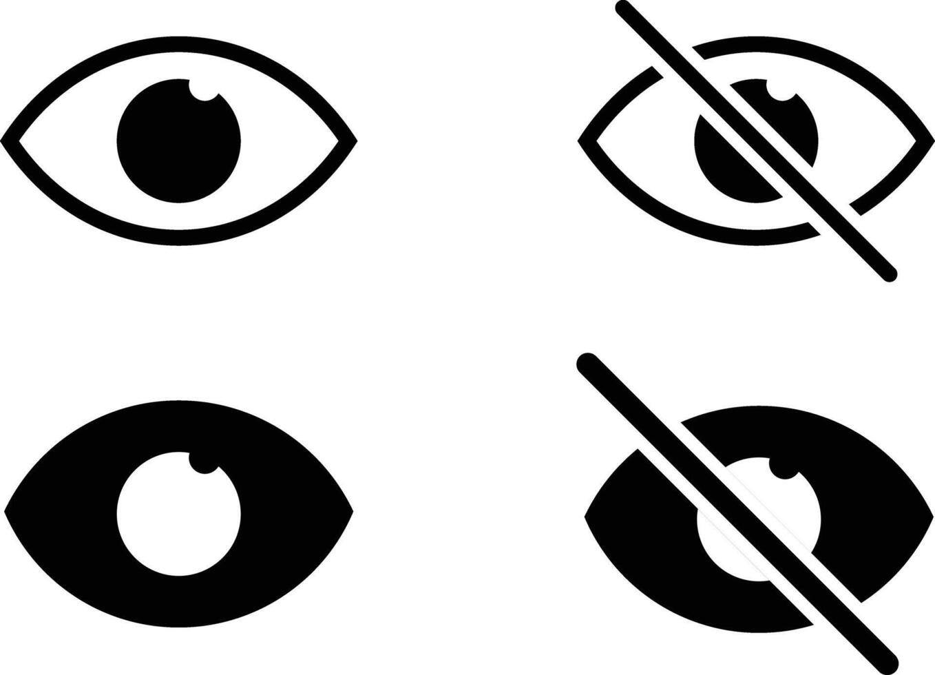 eye icon set. View and Eye icons. visible invisible concept. See and unsee symbol. Show password. hidden password sign vector