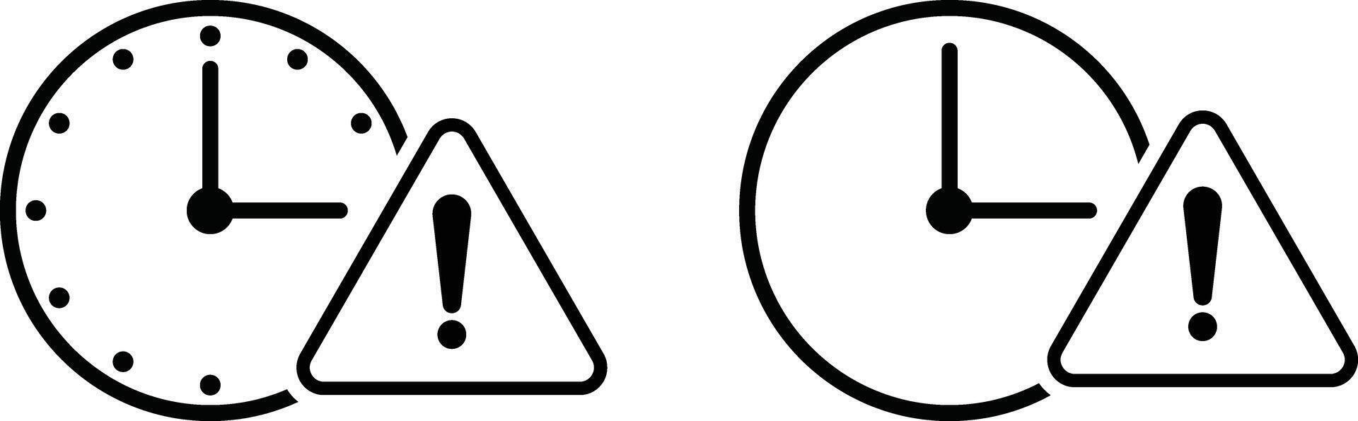 clock with a warning triangle icon. symbolizing time danger or urgency. Clock with an exclamation mark. urgent notification icons vector