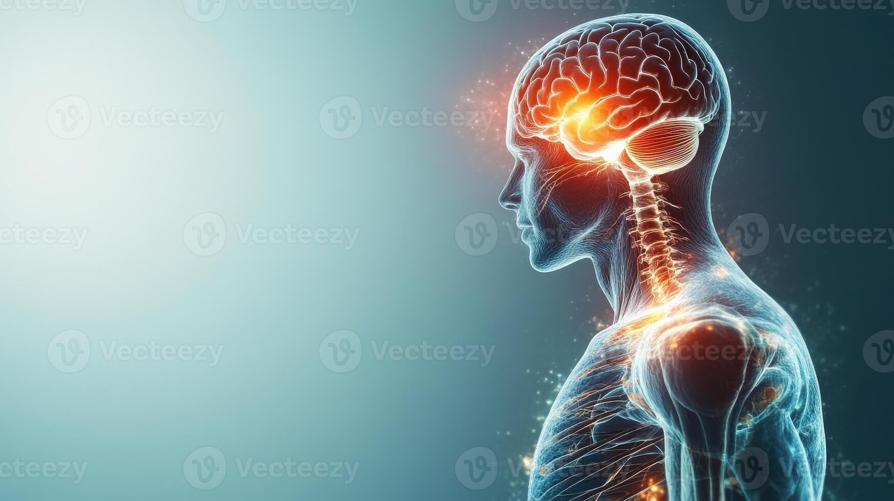 A man's brain shown in a 3D image, with a red spot on the top of it photo