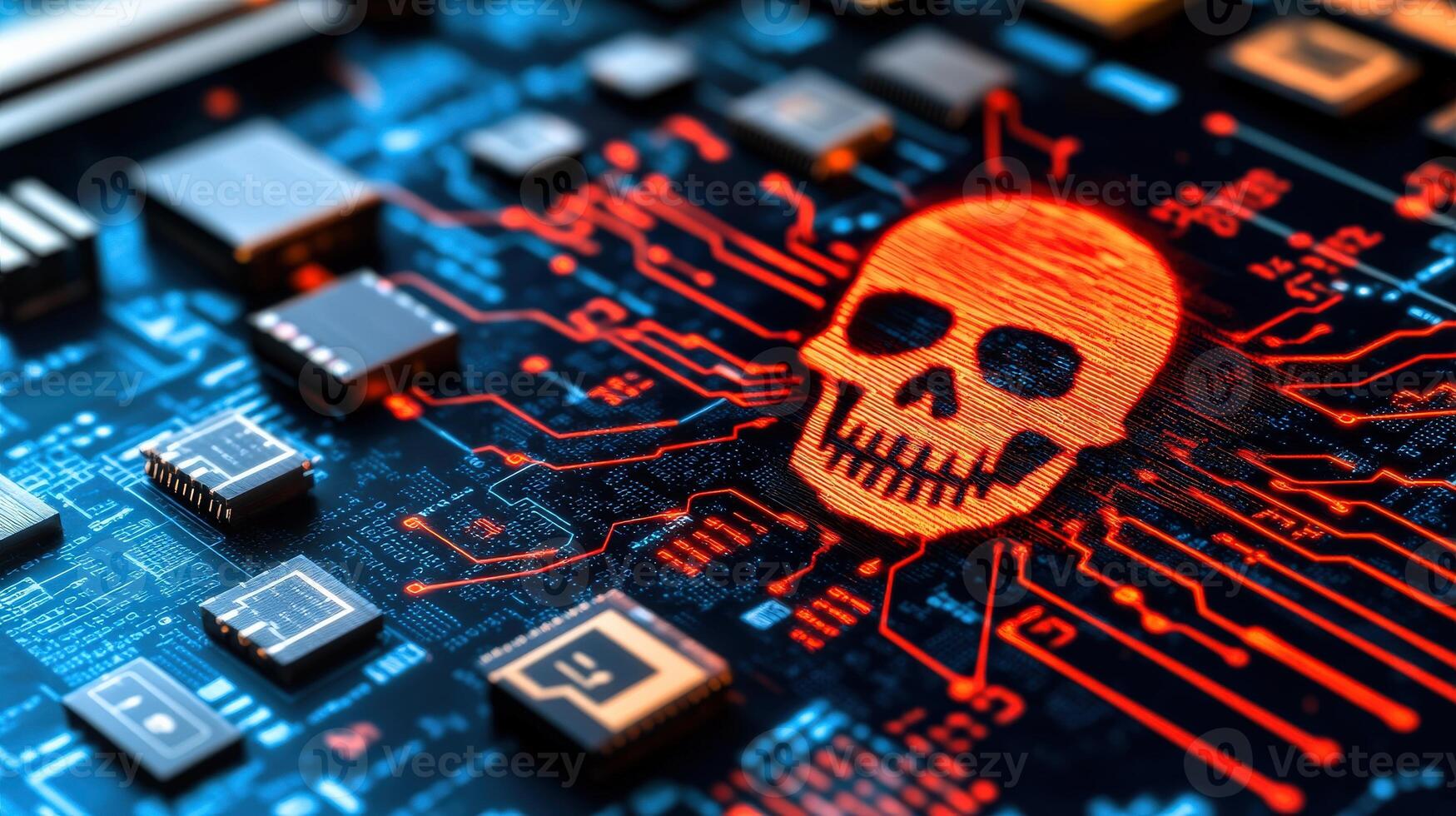 un computadora chip con un cráneo en eso foto