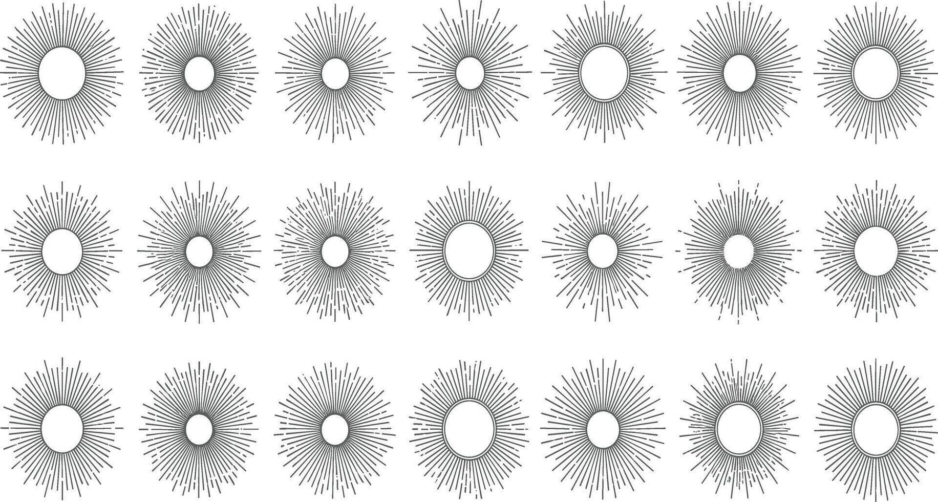 Collection of Sunburst Graphic Elements Rays and Burst Designs for Retro Visuals vector
