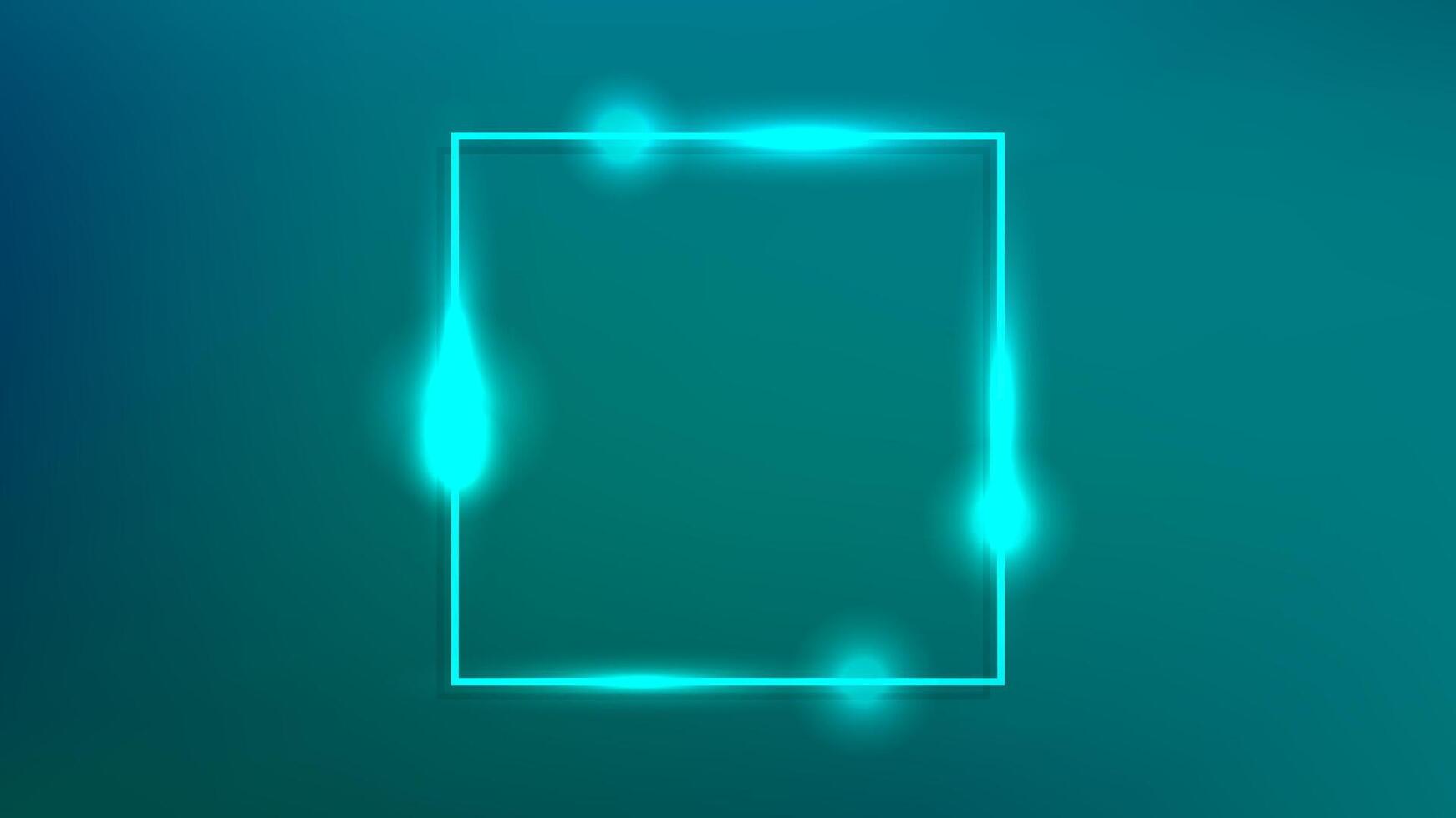 Neon square frame with shining effects on dark green background. Empty glowing techno backdrop. illustration vector