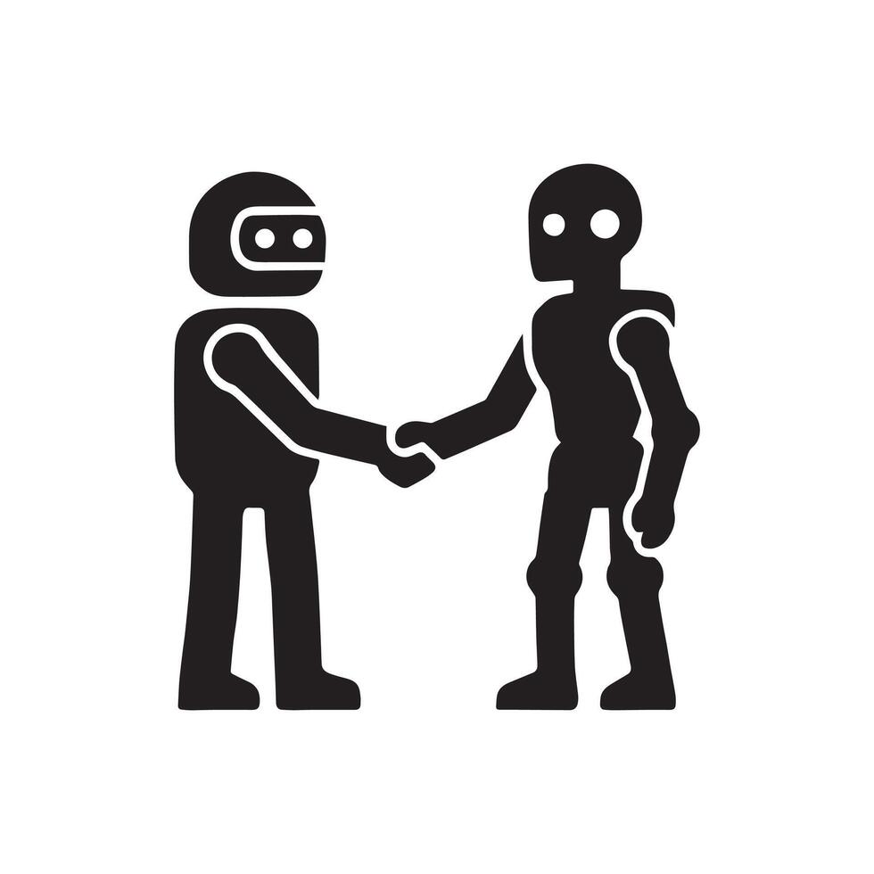 Two robots shaking hands with each other vector