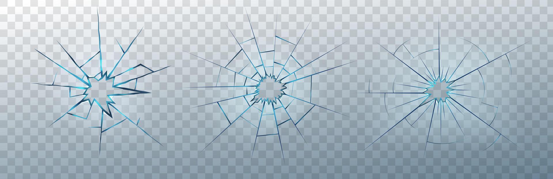 Shattered window background with glass fragments and realistic bullet impact. Cracked surface for destruction or vandalism scene. Abstract 3D template. vector