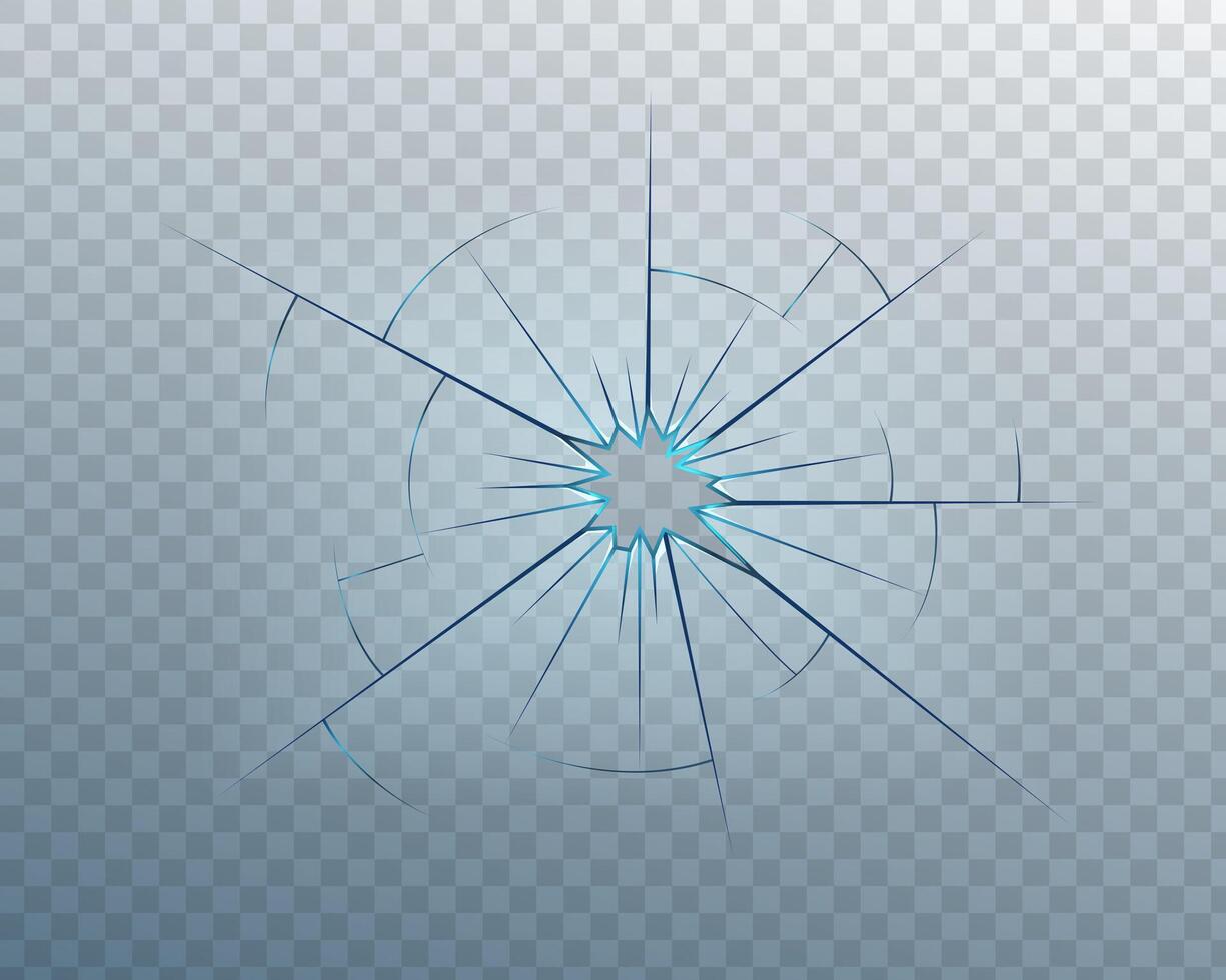 Broken glass texture with cracks, bullet holes, and smashed edges. Realistic fracture effect on surface. Abstract background for damage or crash design. vector