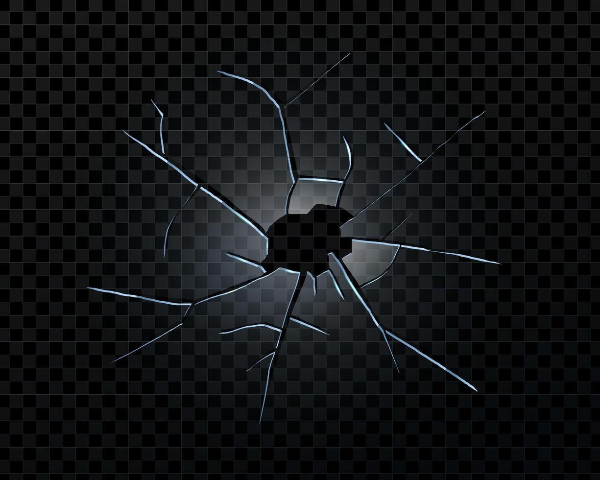 Broken glass screen with bullet and crash effect. Realistic shattered texture with sharp edges and acrylic reflections. Ideal for car damage, repair, or crime concept visuals. vector