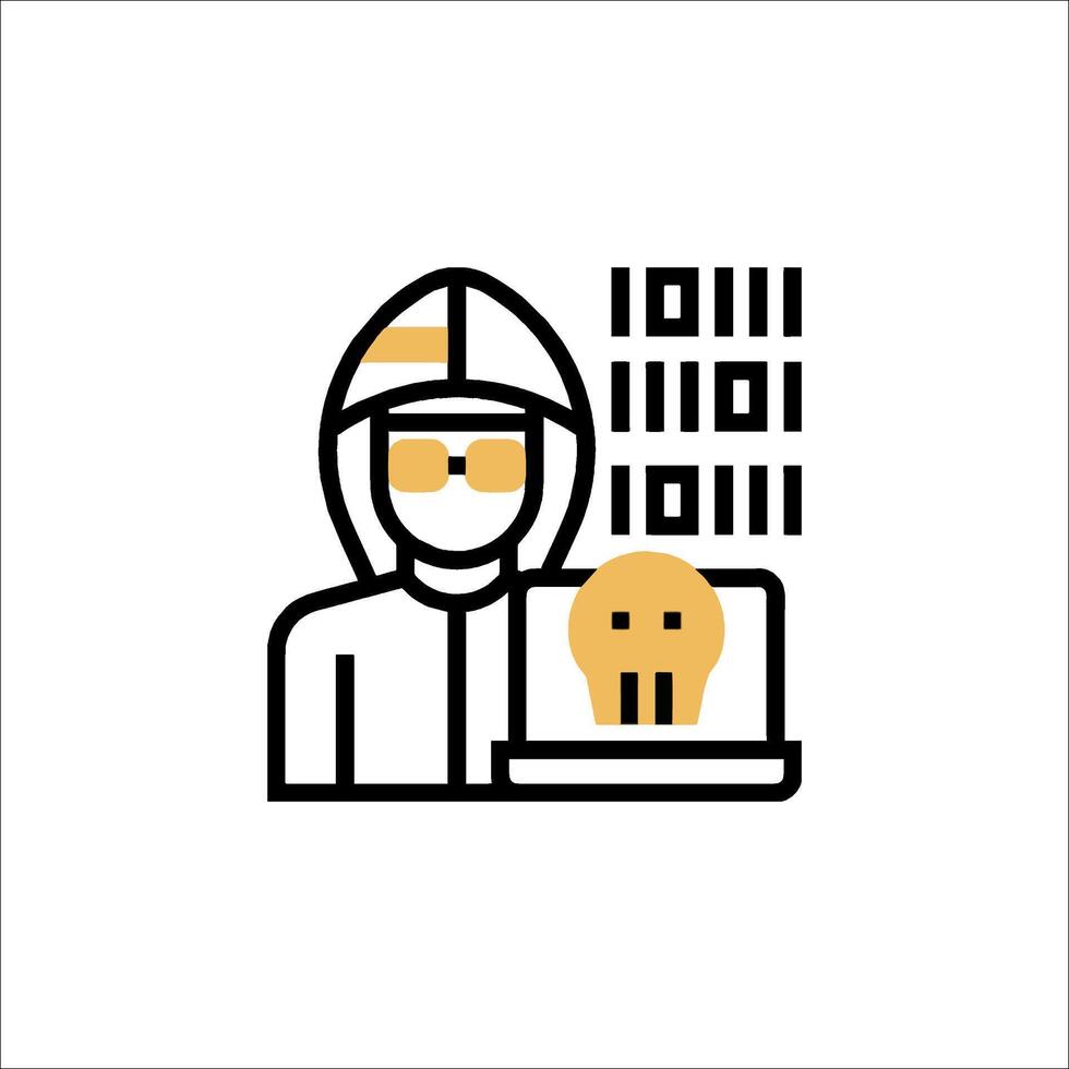 hacker icono ciber seguridad datos incumplimiento computadora delito, binario código vector