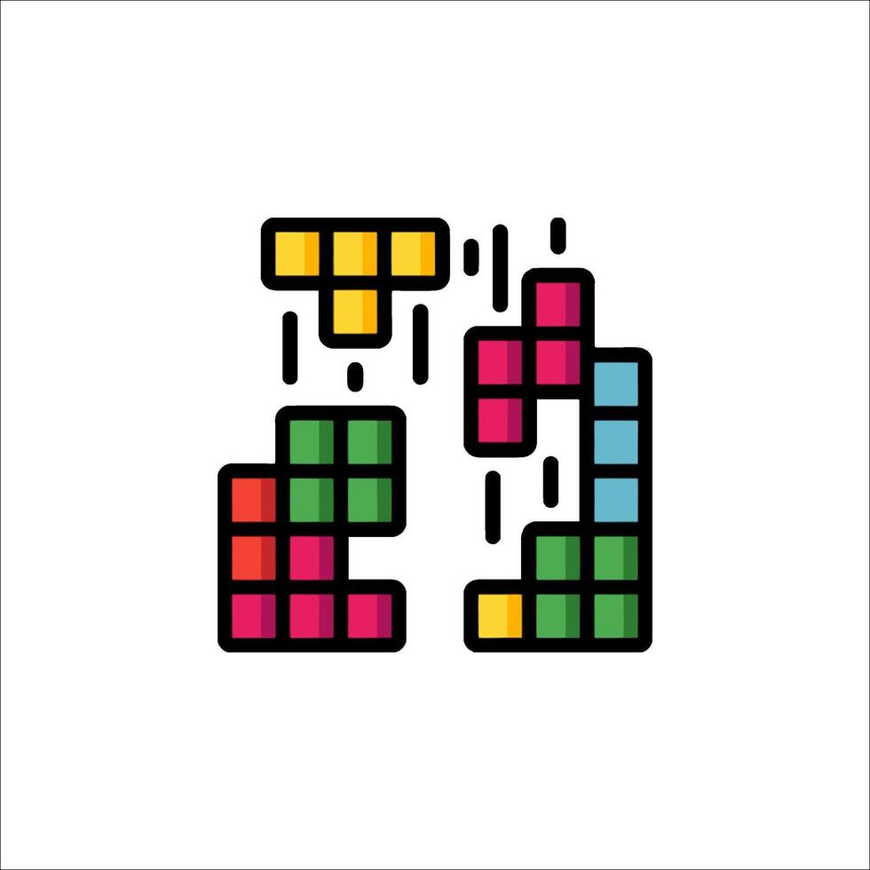 Tetris Game Blocks Pixel Art Falling Bricks Icon, game vector