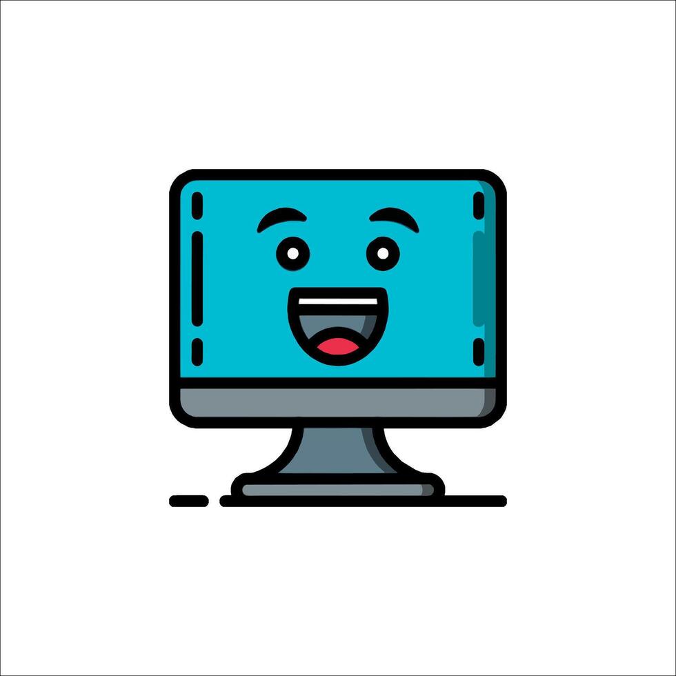 Happy Computer Icon Cartoon PC Smiling Monitor Character, animation vector