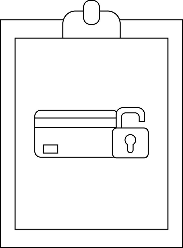 Clipboard with credit card and open padlock icon suggests payment security or identity theft concern vector