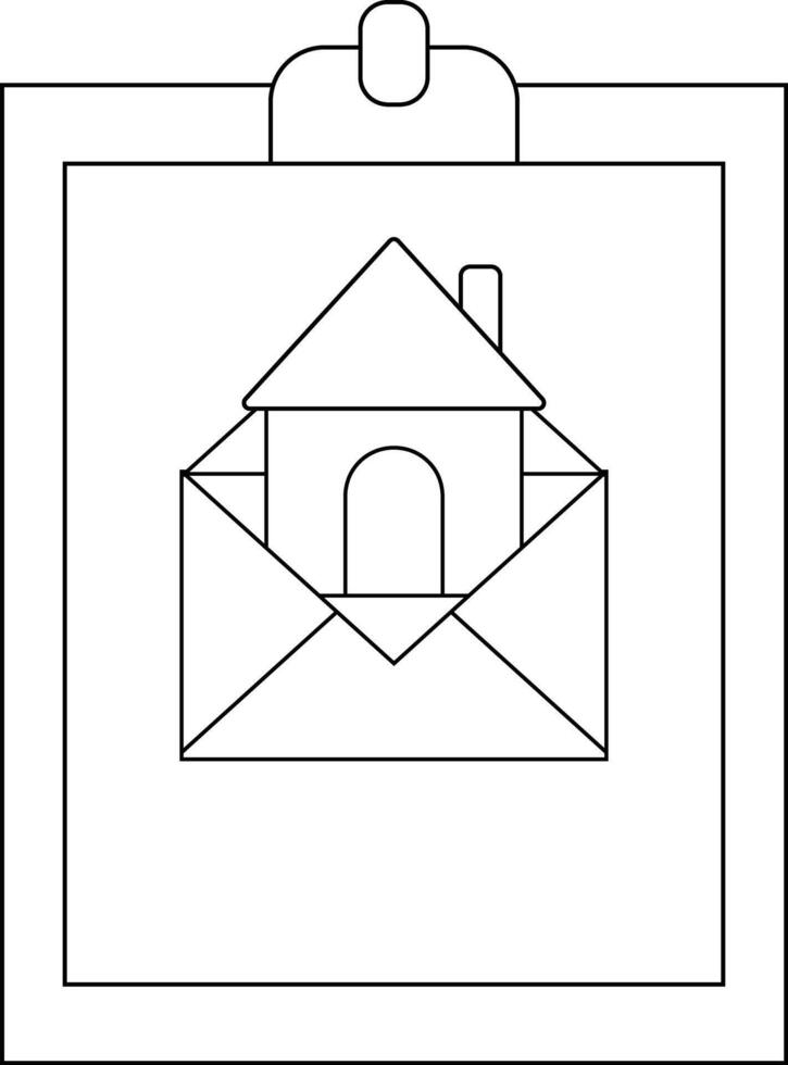 House in an envelope clipped to a clipboard Outline drawing vector