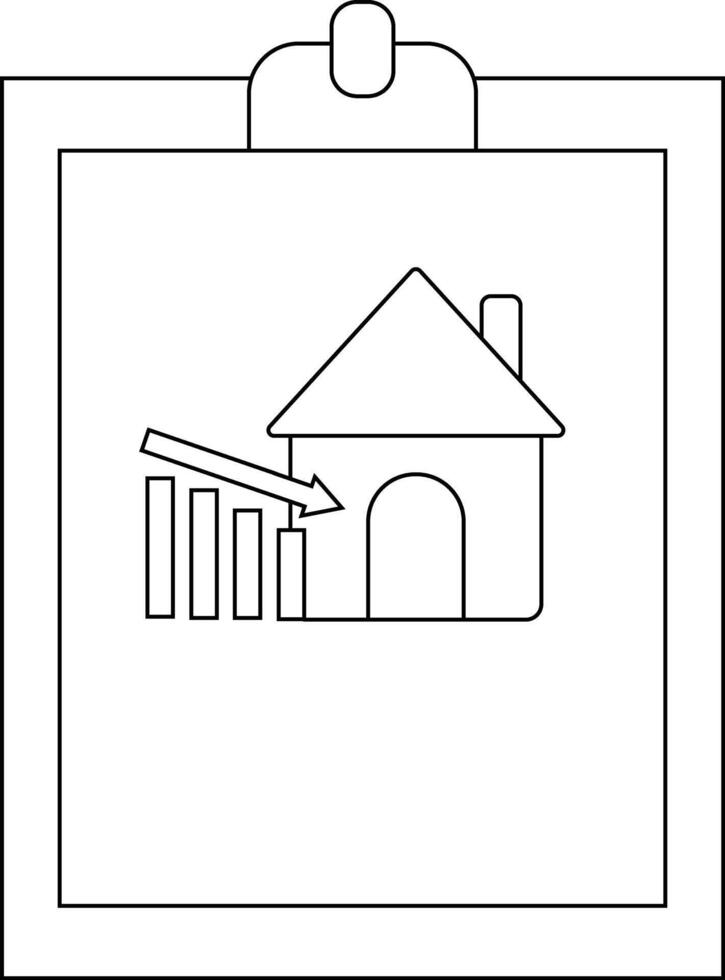 Clipboard with declining bar graph house icon arrow points down toward house vector