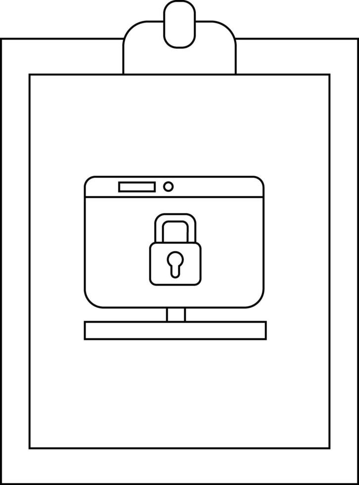 A computer monitor with a padlock symbol on it set on a clipboard vector