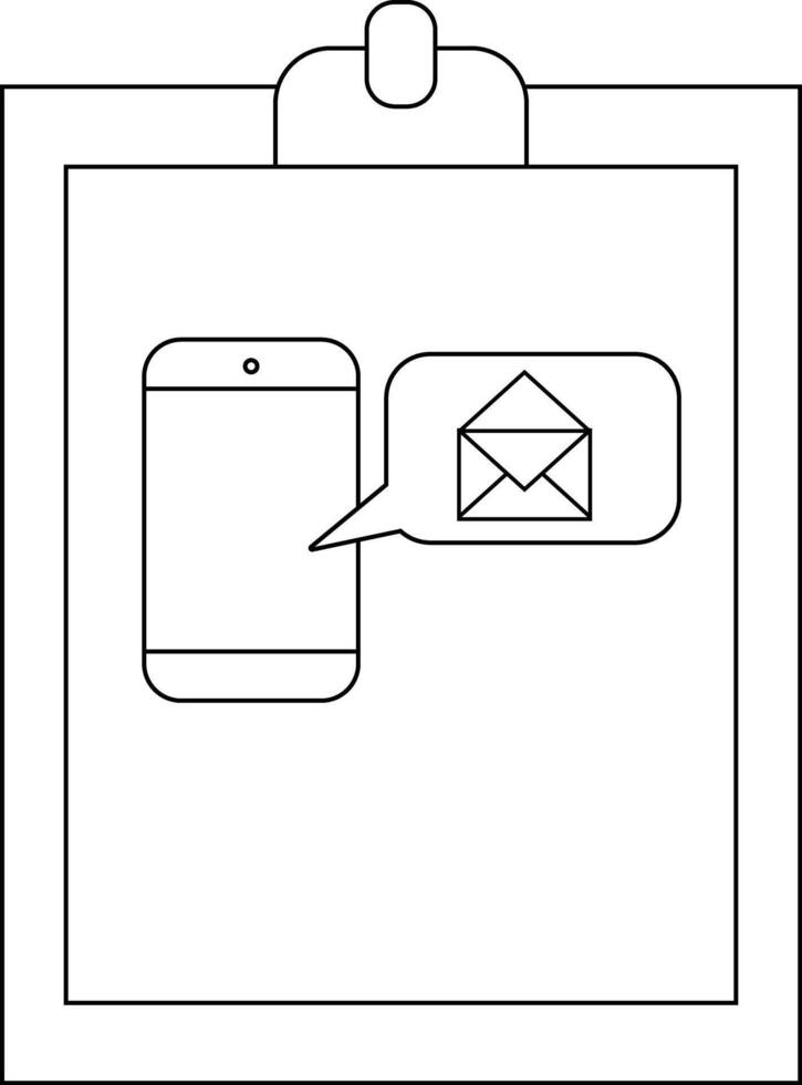 A clipboard displays a phone with an email icon in a speech bubble vector
