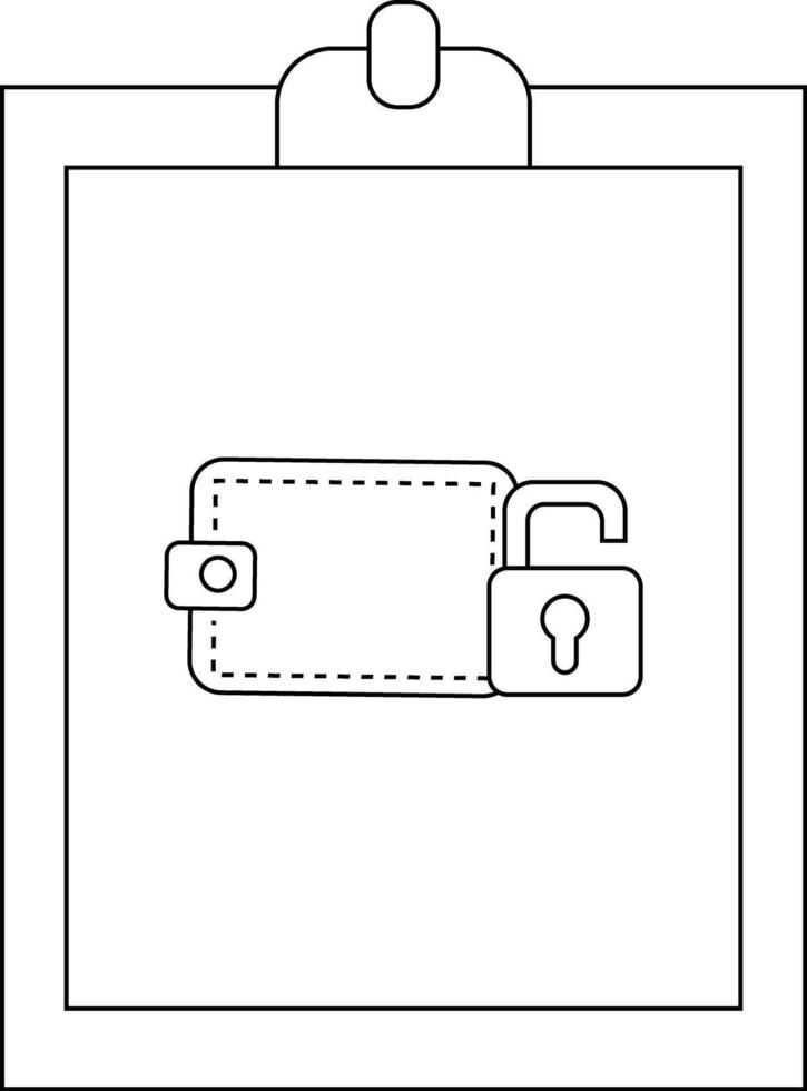 Wallet open lock on clipboard line art vector