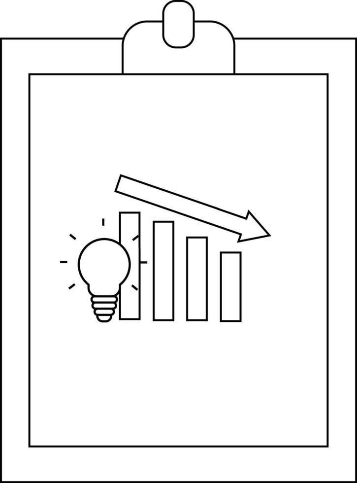 A clipboard presents a descending bar graph accompanied by a light bulb suggesting declining ideas vector