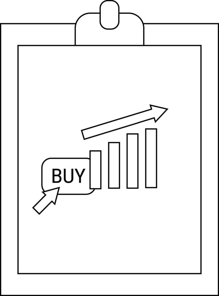 un portapapeles muestra un gráfico con barras creciente hacia un flecha siguiente a un comprar botón con un puntero vector