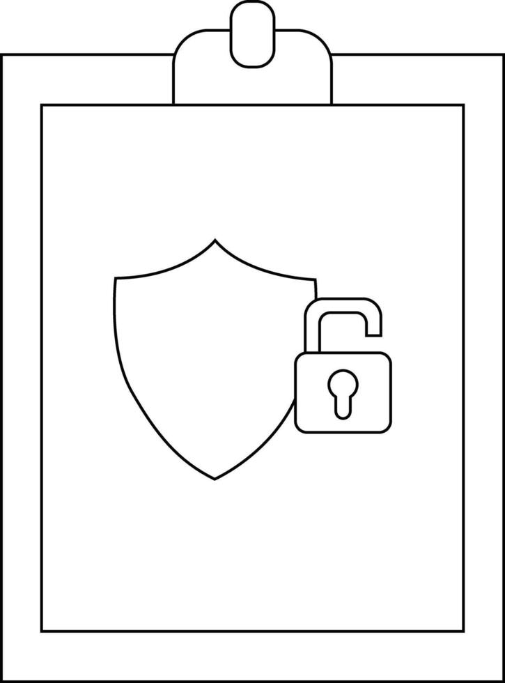 A clipboard shows a shield and an open padlock suggesting security issues vector