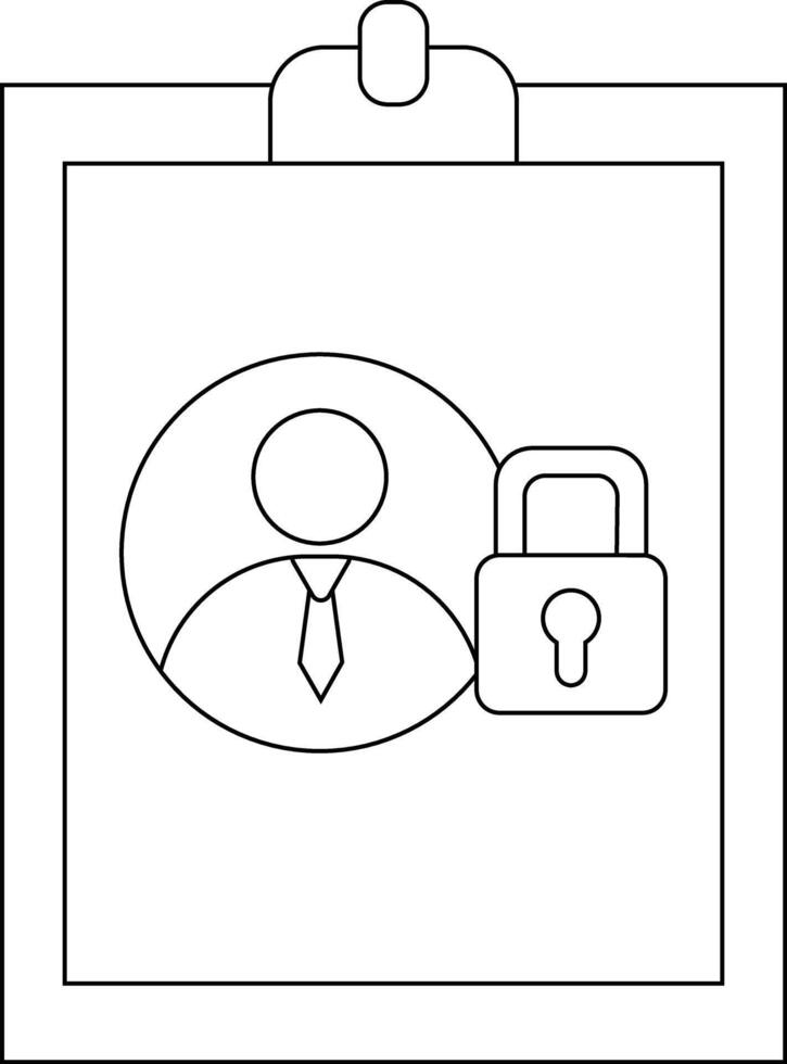 Clipboard with outline of person padlock likely representing user security on a digital document vector