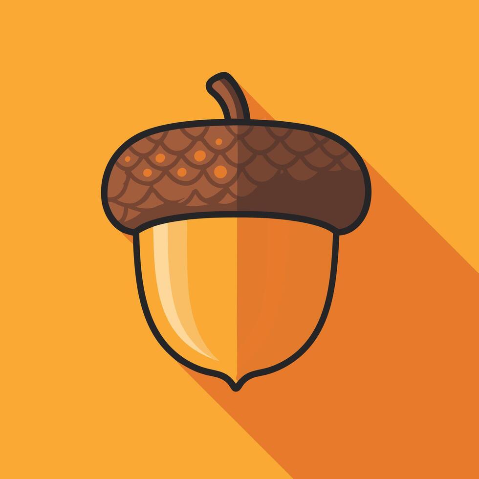 Minimalist Flat Design Acorn Icon with a Distinctive Long Shadow. A Simple Yet Striking Illustration Representing Autumn, Nature, and Woodland Elements vector