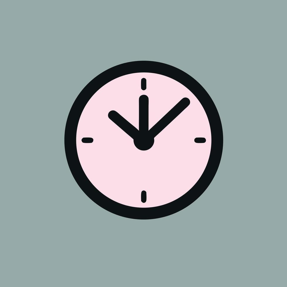 Modern clock icon featuring a crisp pink dial and strong black outlines, ideal for illustrating time, planning, and punctuality in digital and print media vector