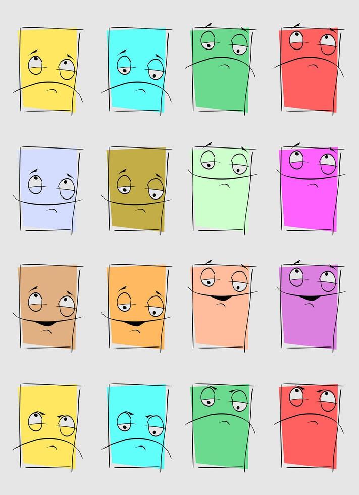 Set of Colorful Cartoon Faces Showing Different Emotions in Grid Pattern vector