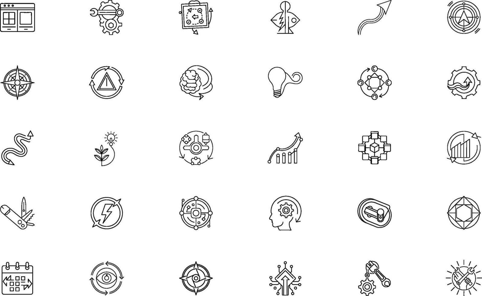 Collection of intricate abstract geometric line art icons and symbols in a grid layout vector