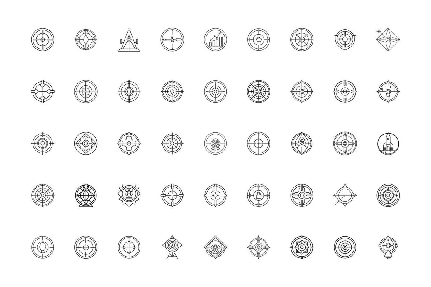 Collection of abstract geometric symbols and emblems in a grid layout vector