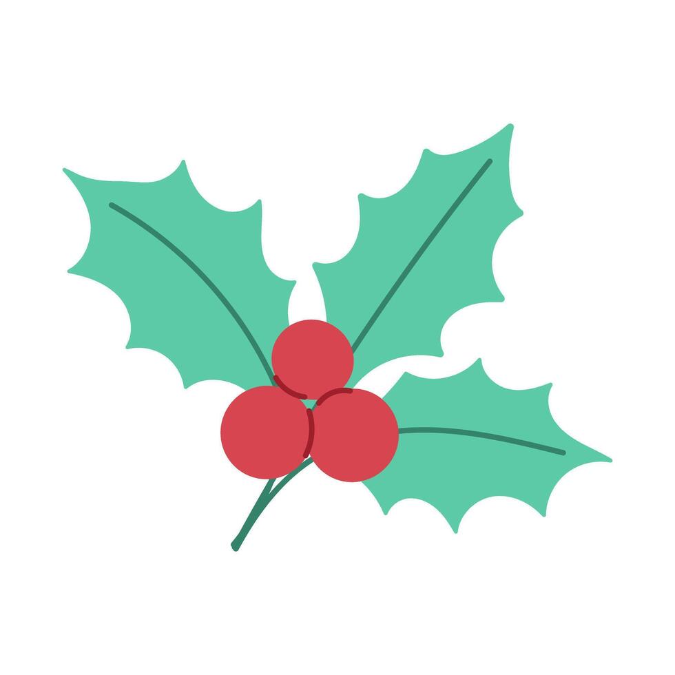 A green leaf with three red berries on it. The leaf is drawn in a stylized way, with a light blue background. Concept of freshness and natural beauty, with the bright red berries adding a pop of color vector