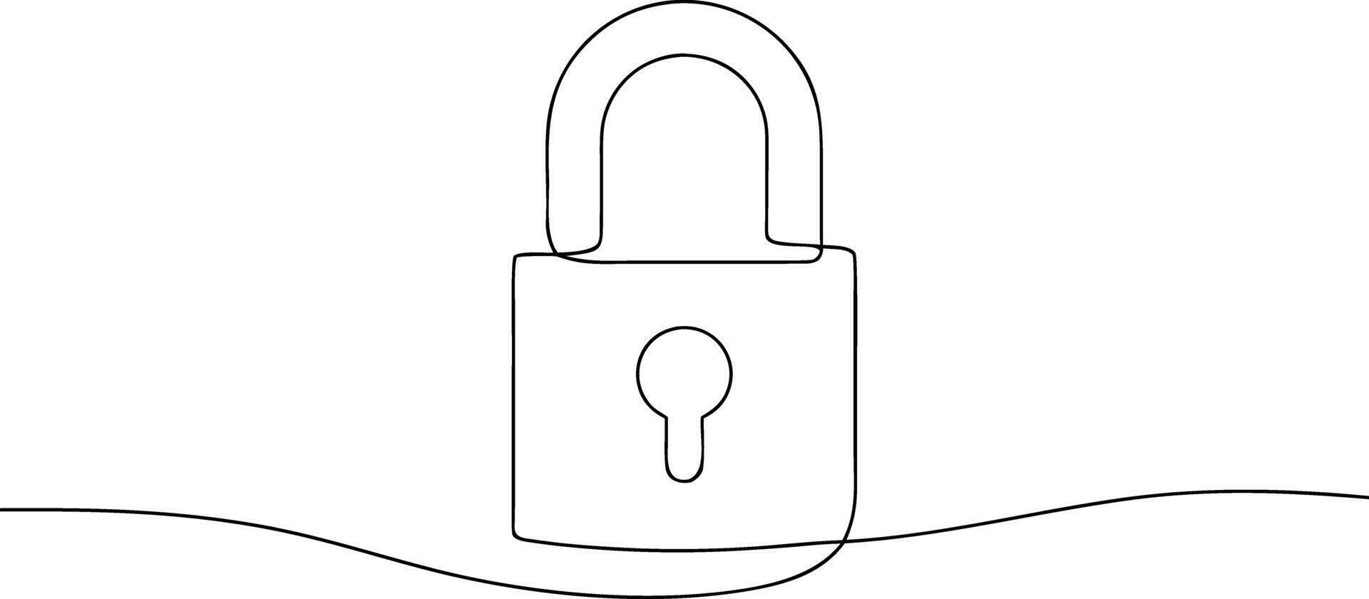 Single line drawing of a padlock with keyhole security vector