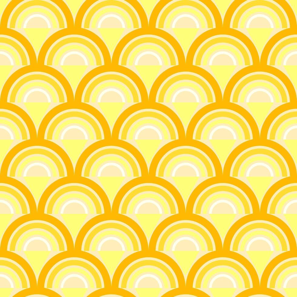 Seamless bright geometric pattern with waves in retro style. Can be used to fabric design, wallpaper, decorative paper, scrapbook albums, etc. Swatches of seamless pattern included in the file. vector
