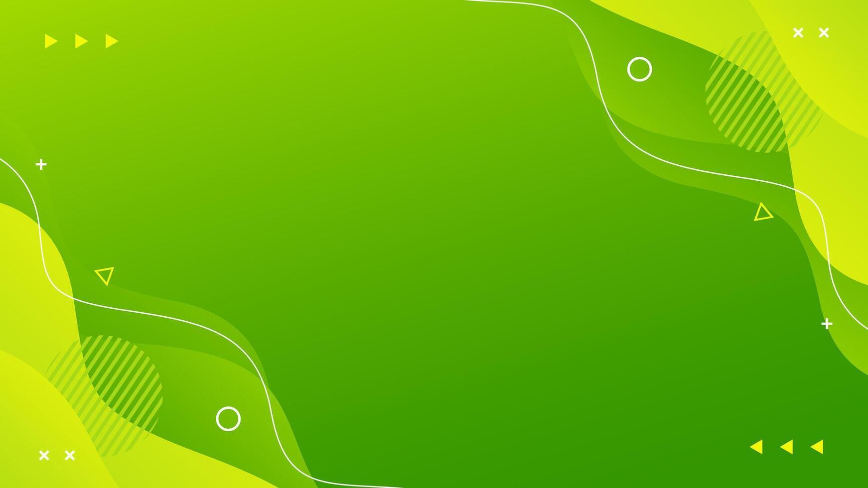 Bright green gradient fluid wave background with geometric shapes. Modern dynamic wallpaper vector