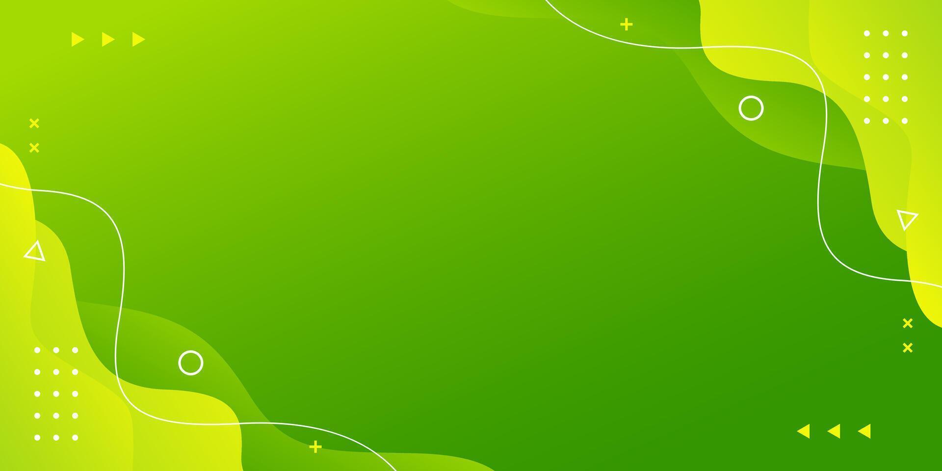 Bright green gradient fluid wave background with geometric shapes vector