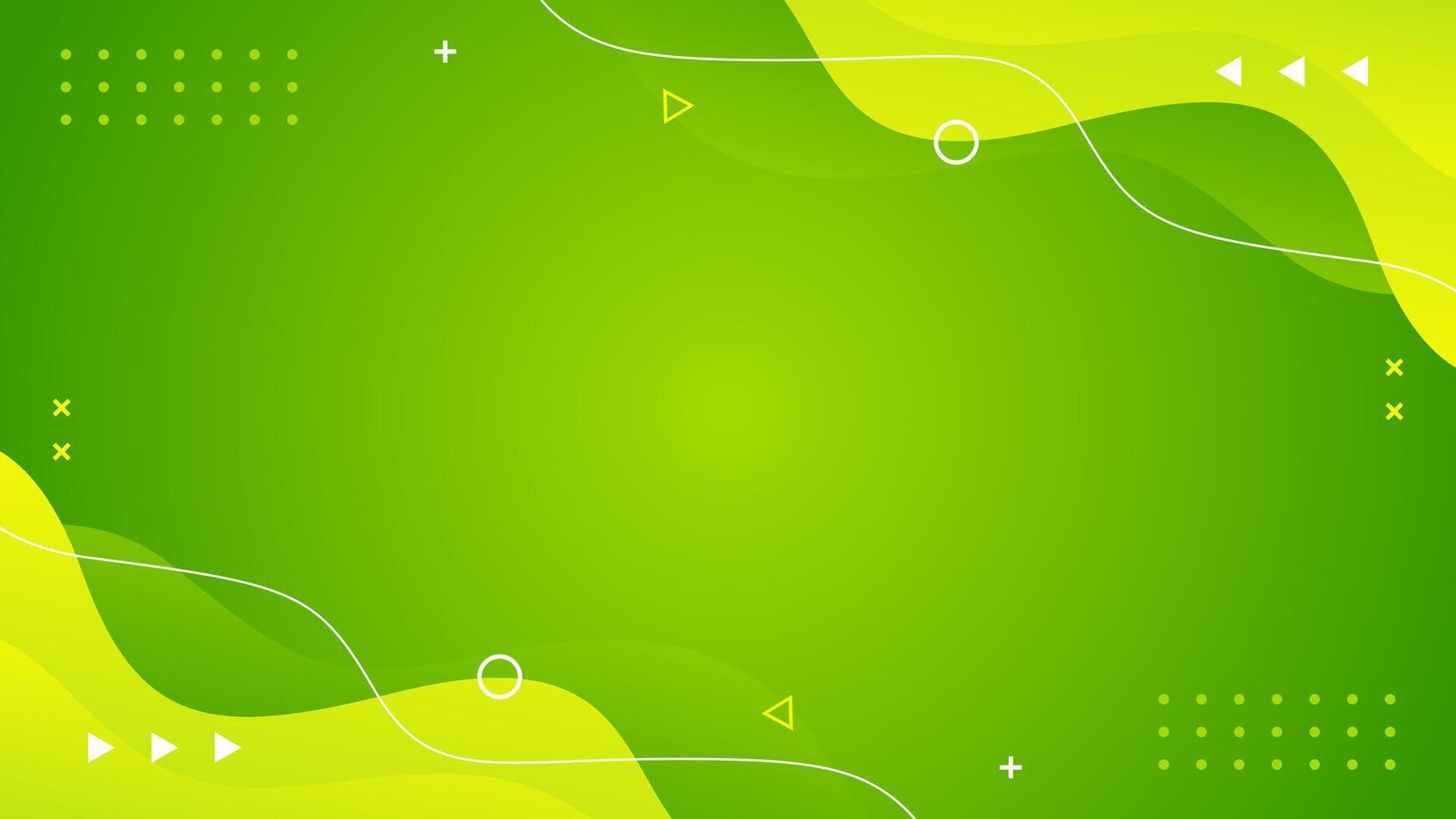Abstract green gradient fluid wave background with geometric shapes. Modern dynamic wallpaper vector