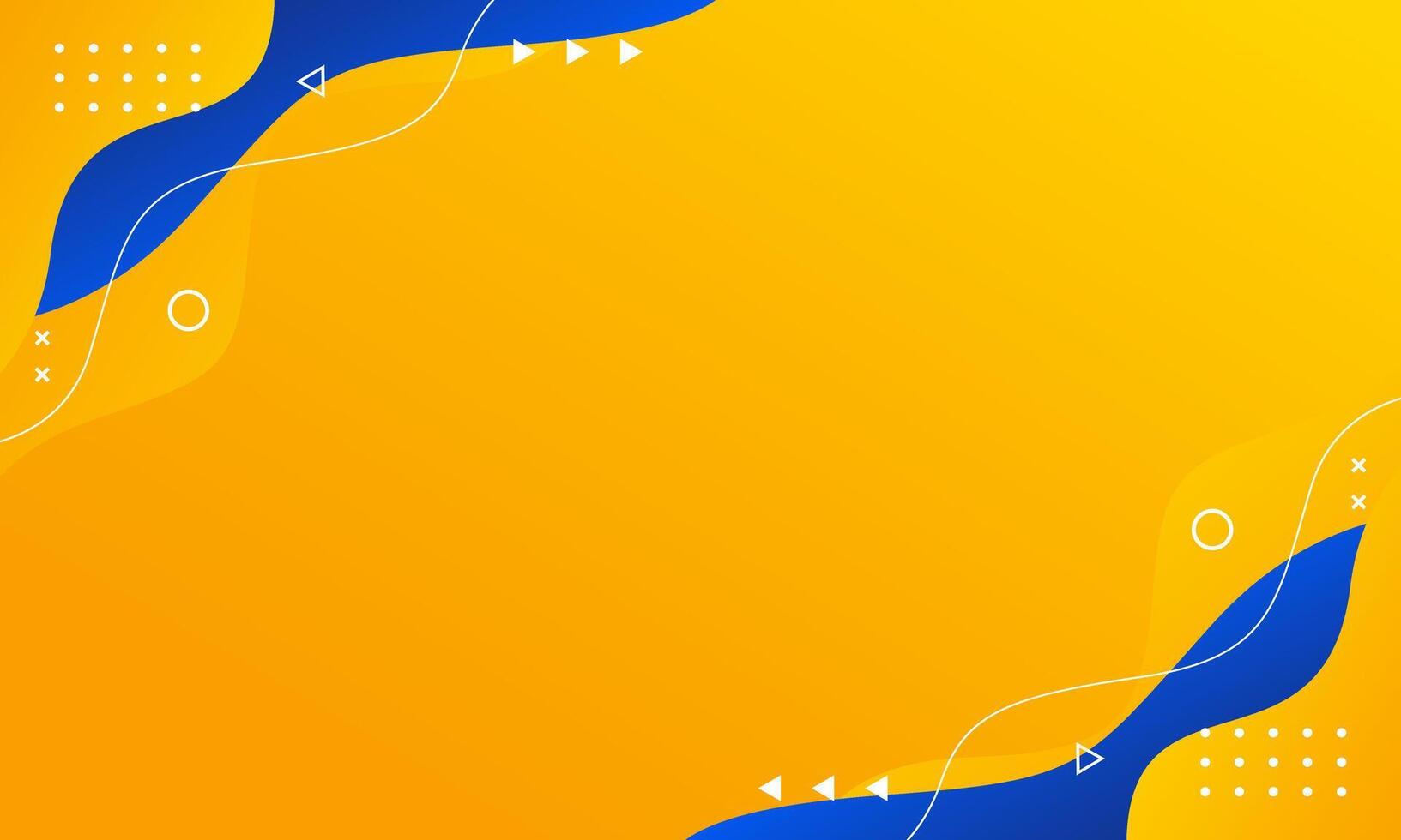 Bright orange-yellow and blue fluid wave background with geometric shapes. Modern dynamic wallpaper. Template banner background for sales, business, ads, events, web, pages, and more vector