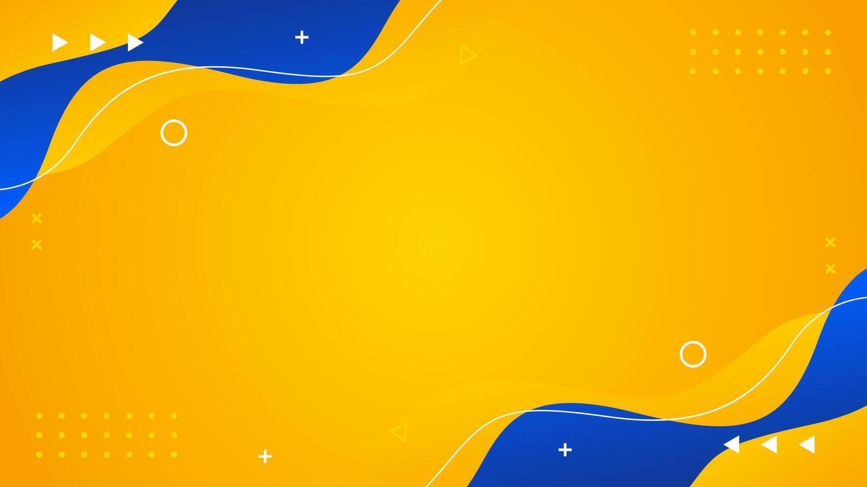 Abstract orange-yellow and blue fluid wave background with geometric shapes. Modern dynamic wallpaper. Template banner background for sales, business, ads, events, web, pages, and more vector