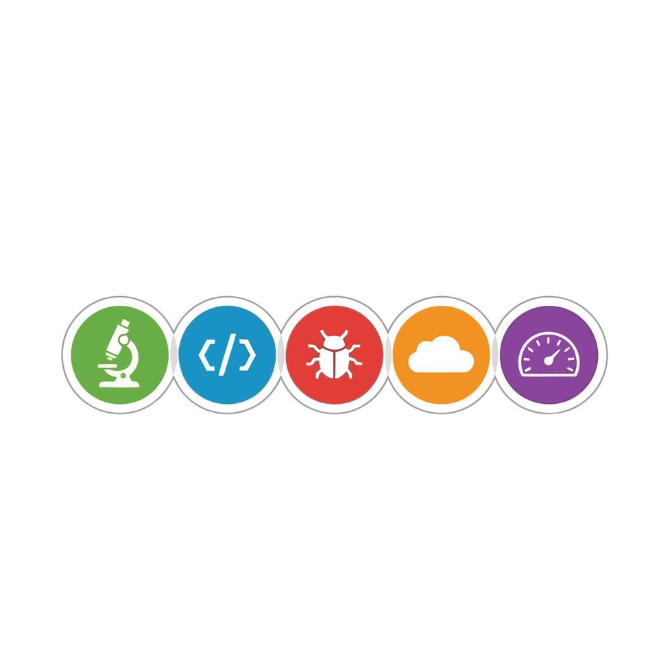 Software Development Lifecycle Icons Set in Colorful Circle Frames vector